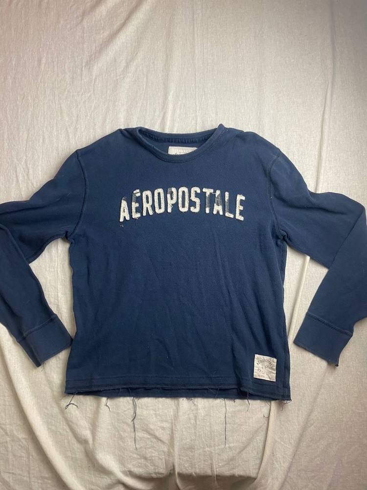 Aeropostale Shirt Mens Size XL Navy Blue Waffle Knit Thermal Long Sleeve Casual