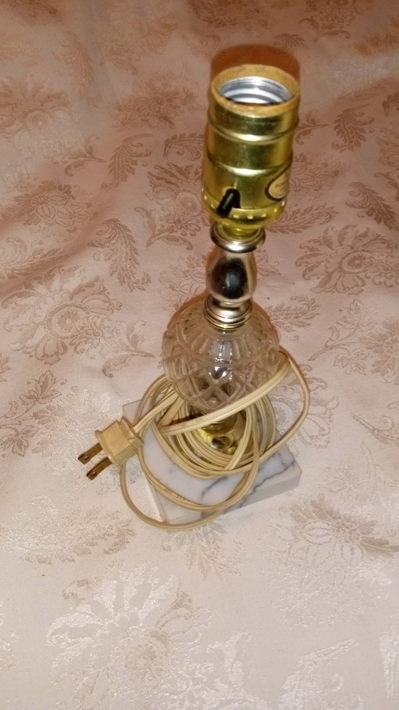 Crystal Glass Lamp Light Clear Marble Base Vintage Electric Table Works