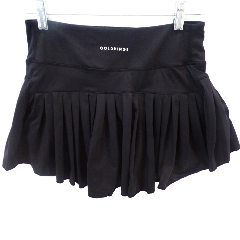 GoldHinge Pleated Tennis Skirt Pickleball Black Mini Lined Built in Shorts Sz M