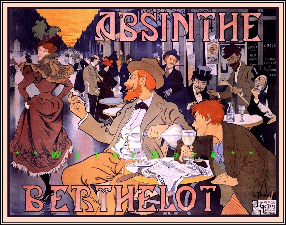 Vintage 1898 Art Nouveau Absinthe Berthelot French Cafe Poster Print-image