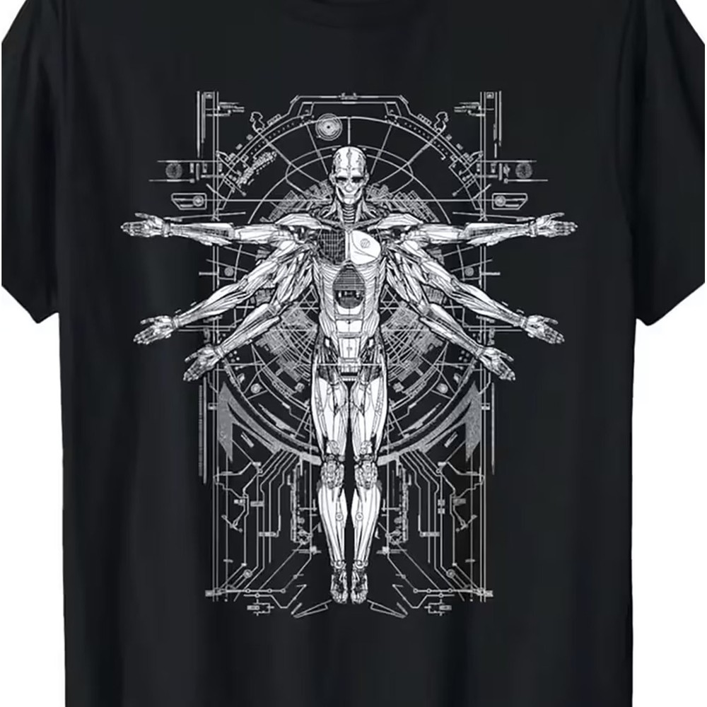 Futuristic Robot Skeleton T Shirt Cyberpunk Gear Circuit Sci Fi Graphic Tee