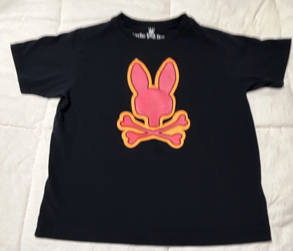 Psycho Bunny Boys Black Graphic Bunny T-Shirt 100% Pima Cotton Sz 10/12