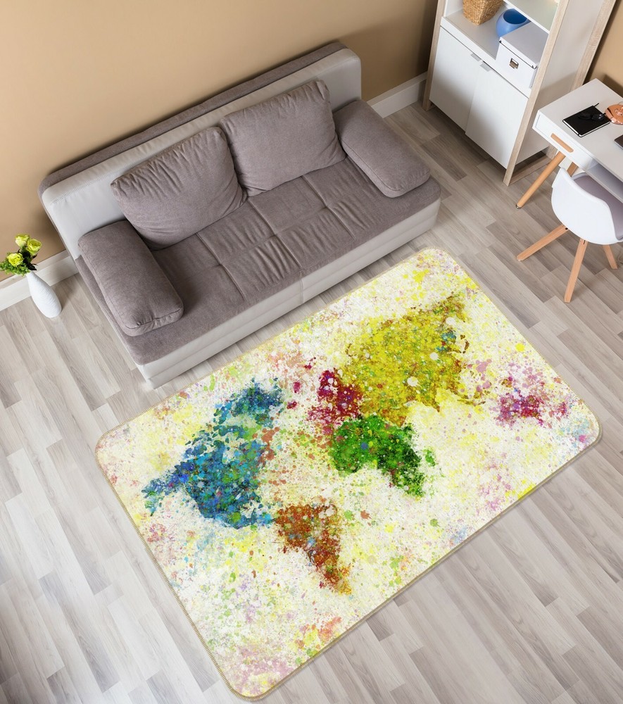 3D Color Painting 735NAO World Map Non-Slip Rug Elegant Photo Carpet for Home Decor