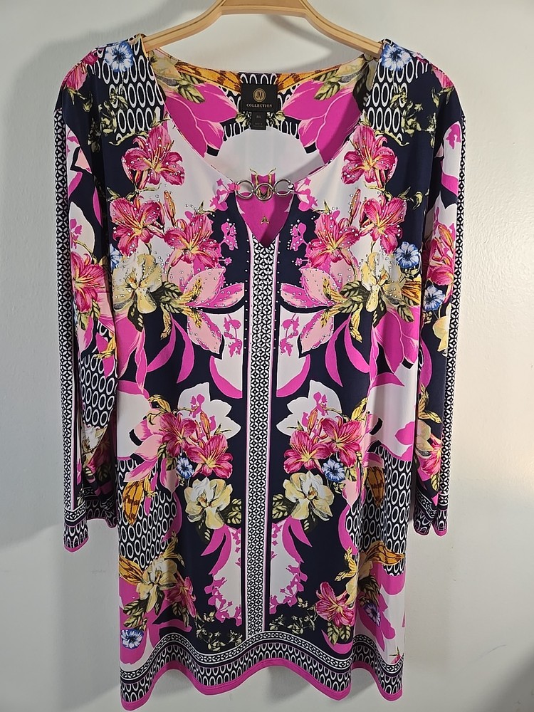 NWOT JM Collection Liquid Knit Studded Floral Top Blouse Size XXL 3/4 Sleeve