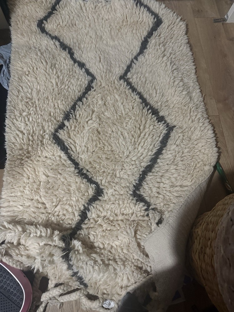 West elm Souk Shag Wool Runner Rug Geometric Ivory Graphite 3 by 6 ft Wool