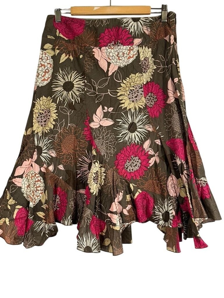 Retro Y2K Chic Floral Skirt 14 Brown Preppy Classic Boho Western Artsy 80s Indie