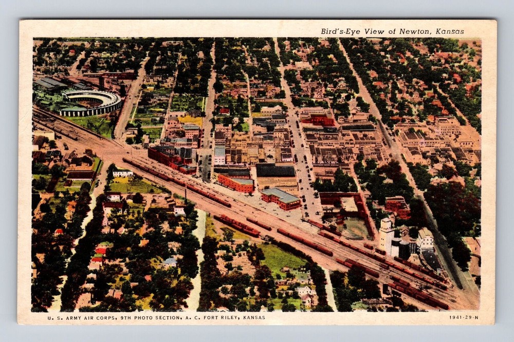 Newton KS-Kansas, Birds Eye View of Newton, Vintage Souvenir Postcard