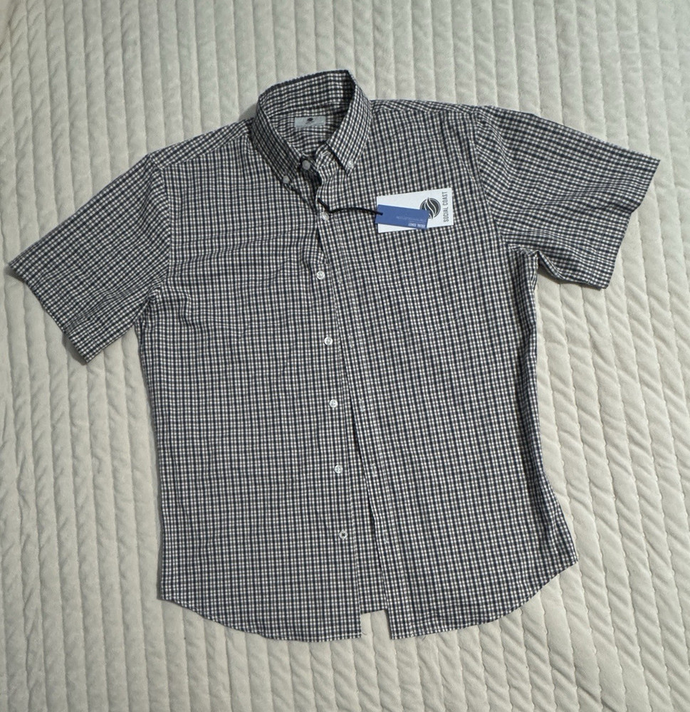 Social Coast Men's M Regular Gray/White Check Short Sleeve Button-Down Shirt