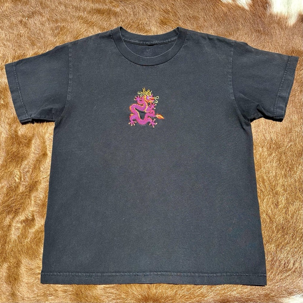 Y2K Embroidered Dragon Boxy Shirt J Galt Cute Graphic Tee S/M Chinese Baby T