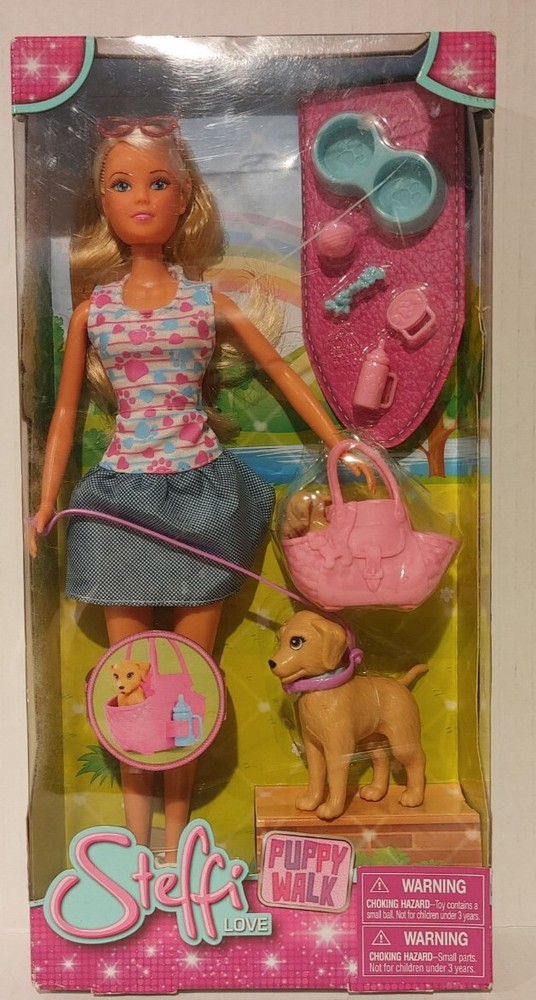 ⚡Steffi Love Puppy Walk Dog Puppy in a Bag & Dog Accessories Doll Set NEWI
