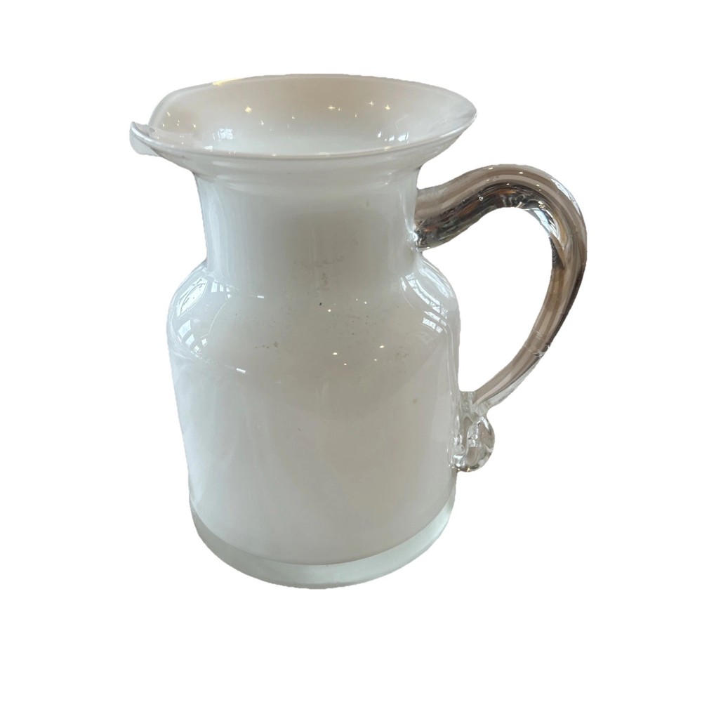 Rare Vintage Mid Century Modern Cased White Glass Pitcher Vase Handblown 6” 36oz