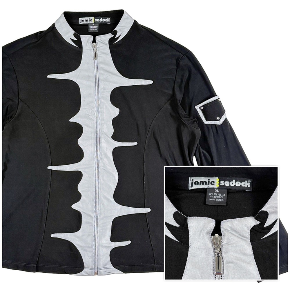 Jamie Sadock Golf Zip Up Jacket Womens XL Black Silver Sporty Futuristic