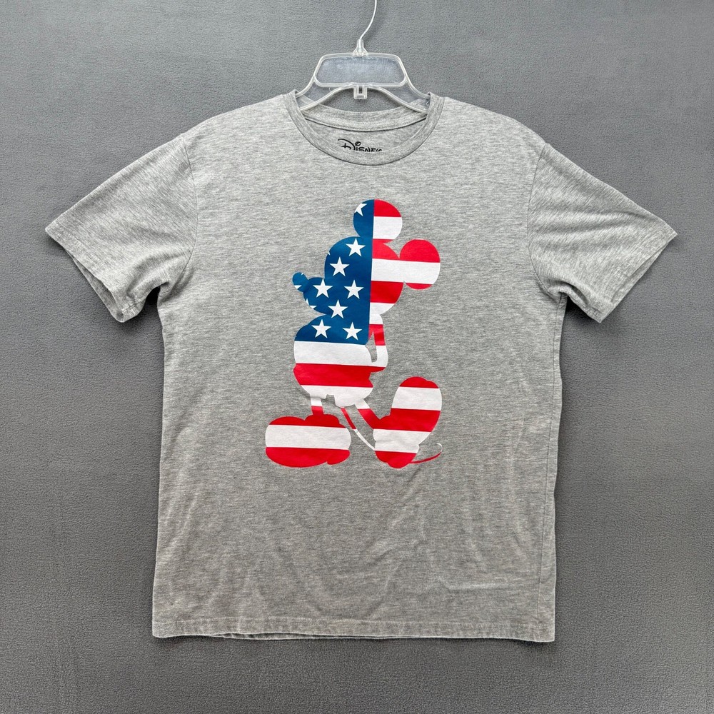 Adult Medium Gray Disney Patriotic Mickey Mouse USA Flag T-Shirt