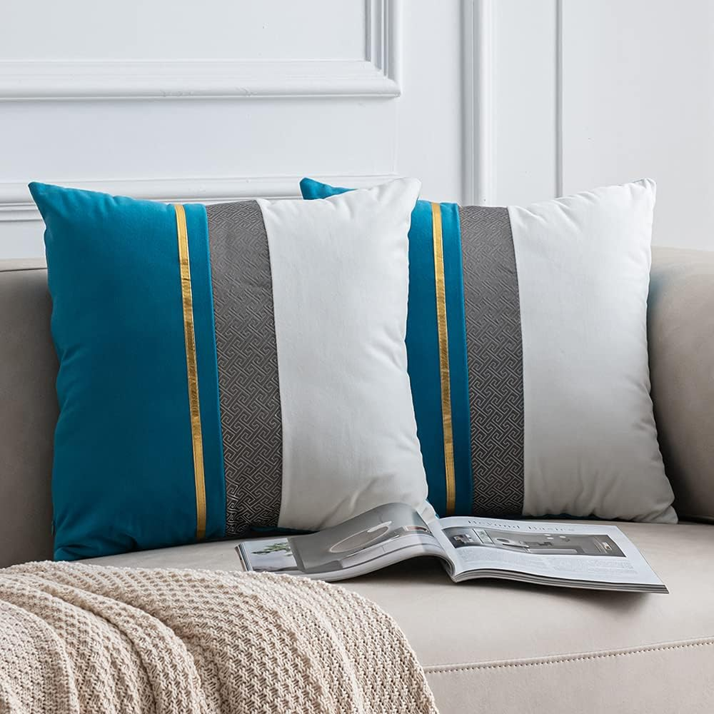 Decorative Throw Pillow Covers - Pack of 2 Modern Cozy 18X18 Inch Square Turquoi