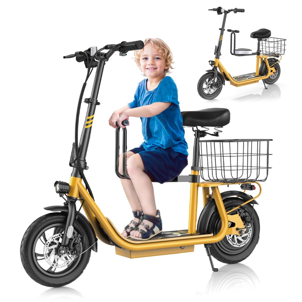 Peak 1200W Electric Scooter with Seat and Basket 20mph Commuter Ebike for Adults