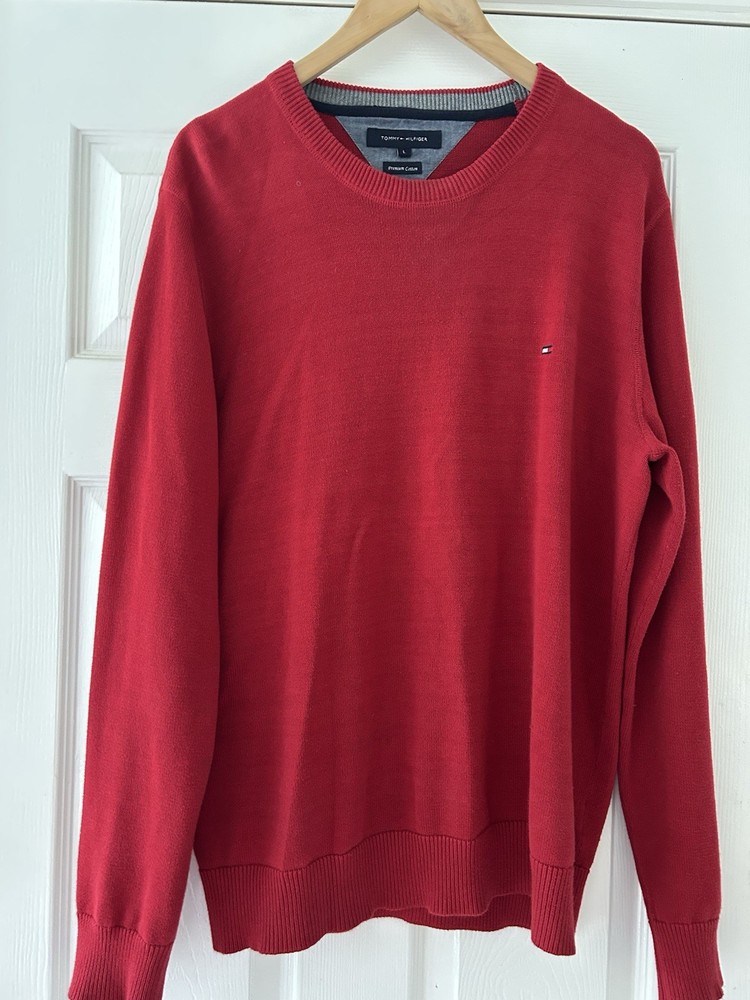 Tommy Hilfiger Red Jumper Sweater Mens Large Premium Cotton Pullover  Ex Cond