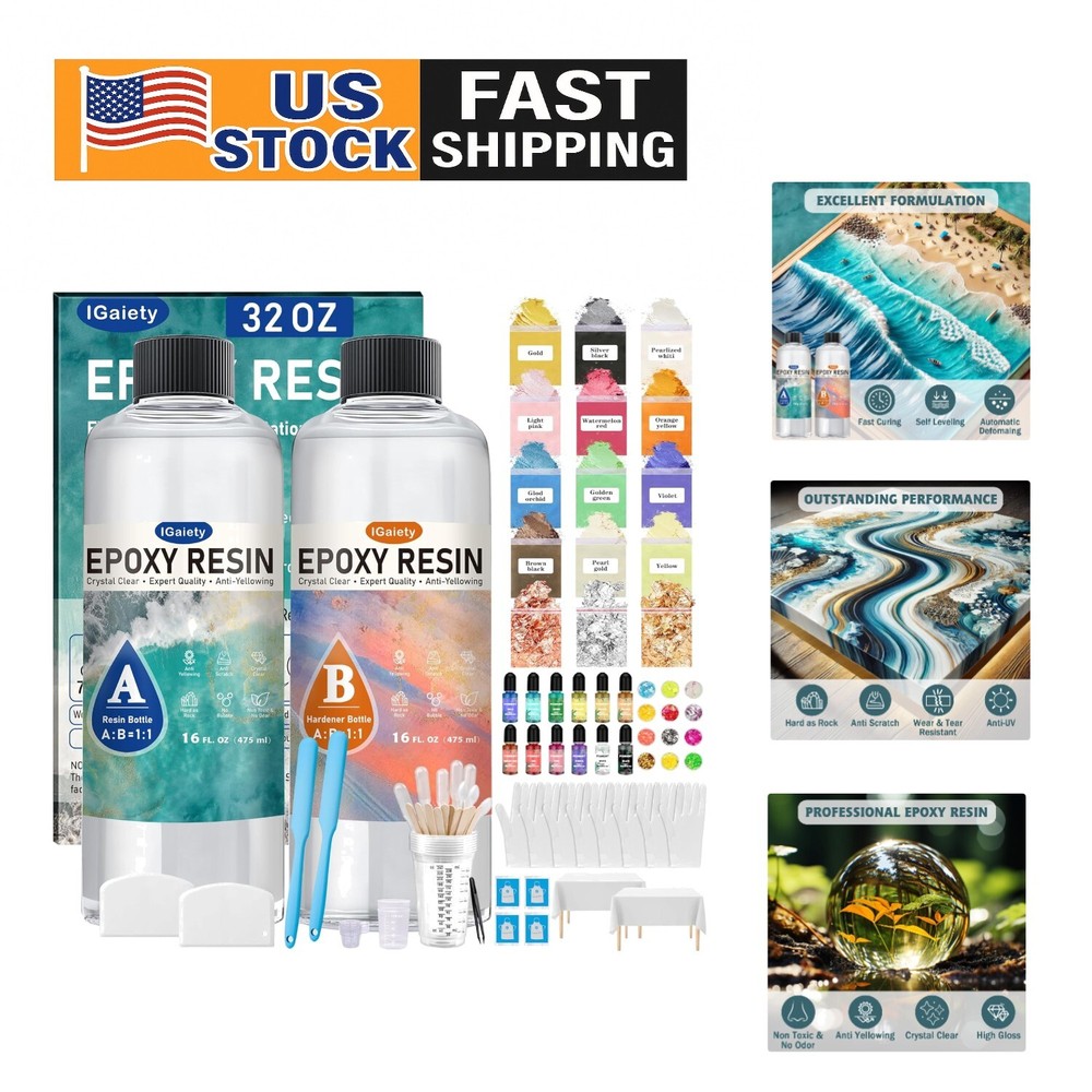 32oz Crystal Clear Epoxy Resin Kit - Self-Leveling Bubble-Free for Art Projects