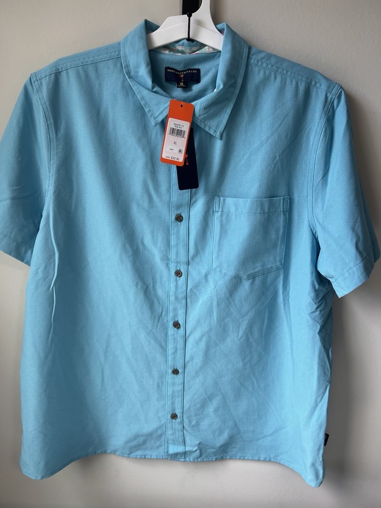 Margaritaville Men's XL Shirt Blue Short Sleeve Button Up UPF 30+ Quick Dry NWT