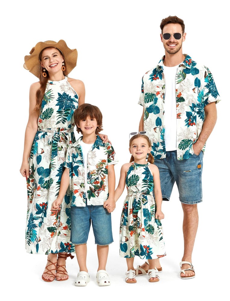 Hawaiian Family Matching Outfits Summer Tropical Sundresses & Shirts