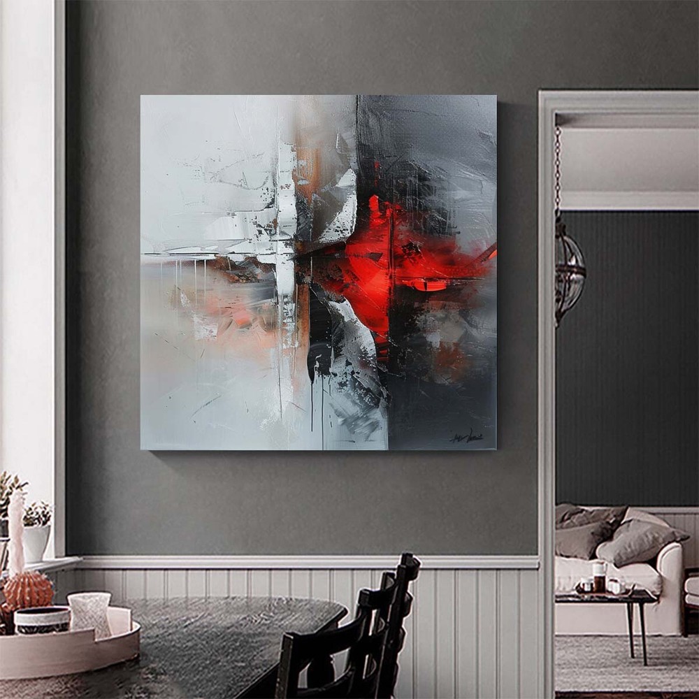 modern wall art decor hand painted abstract oil painting on canvas Red Black