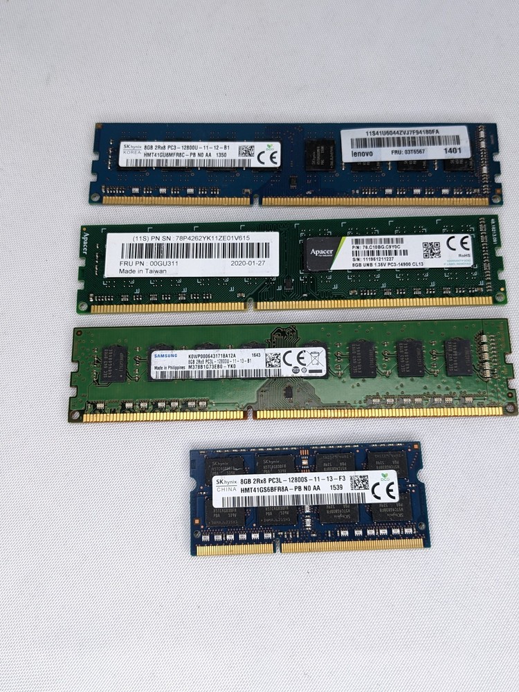 Lot of 4 Mixed Brands 8GB DDR3 Desktop/Laptop Modules PARTS/REPAIR ONLY