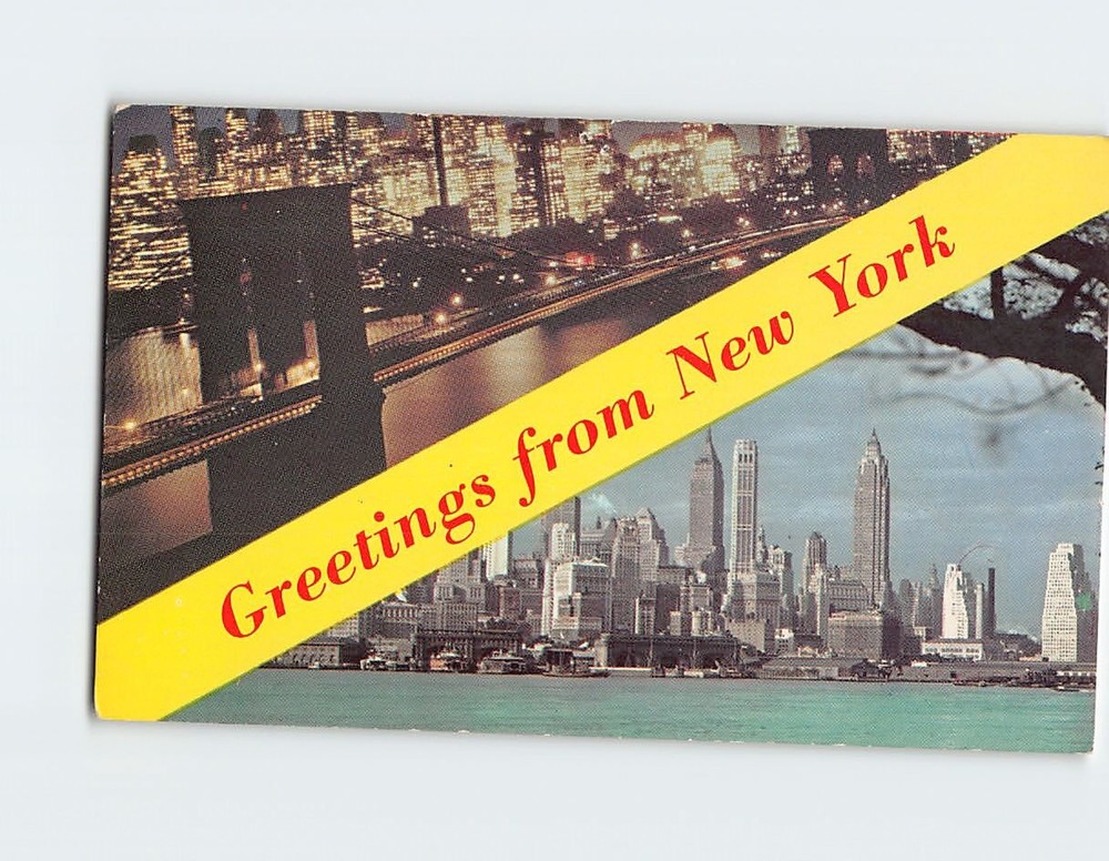 Postcard Brooklyn Bridge and NY Skyline USA