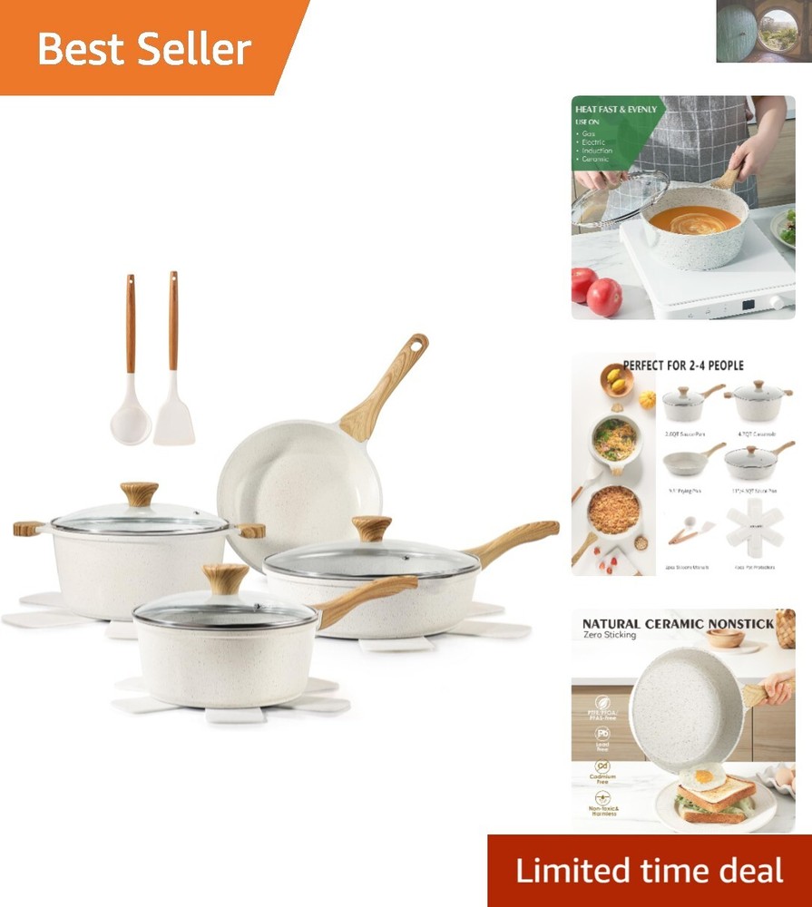 Non-Toxic 13-Piece Ceramic Cookware Set with Stay-Cool Handles & Bonus Kitchen Tools
