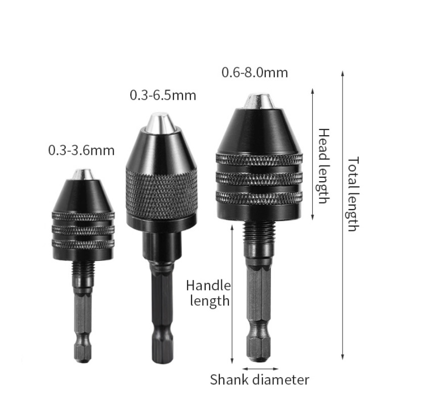 Keyless Drill Chuck Adapter Hex Shank Impact Driver Converter for Drill Bits