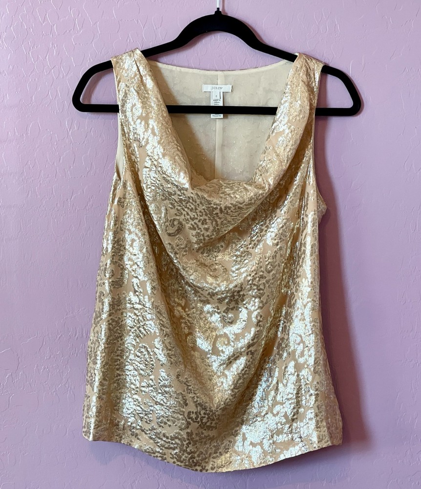 J. Crew Gold Metallic Silk Blend Cowl Neck Sleeveles Top Women's- 2