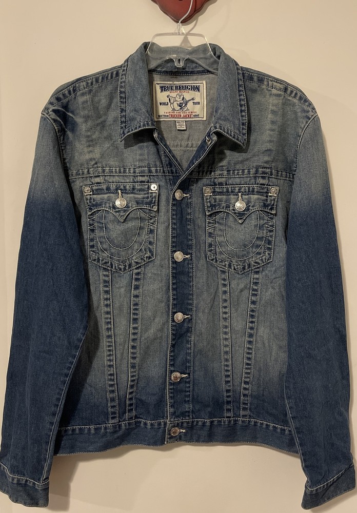 True Religion Mens 3xl Blue Snap-Button Cotton Denim Trucker Jacket! M147