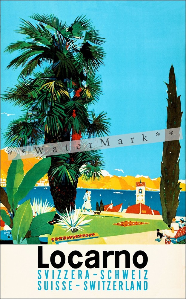 Locarno Switzerland  1958 Suisse Schweiz Vintage Poster Print Retro Style Travel