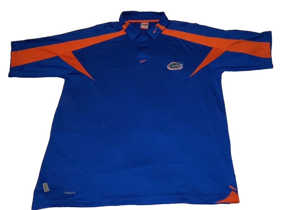 Vintage Nike Team Fit Dry Florida Gators Polo Shirt Blue Orange Mens Size Large