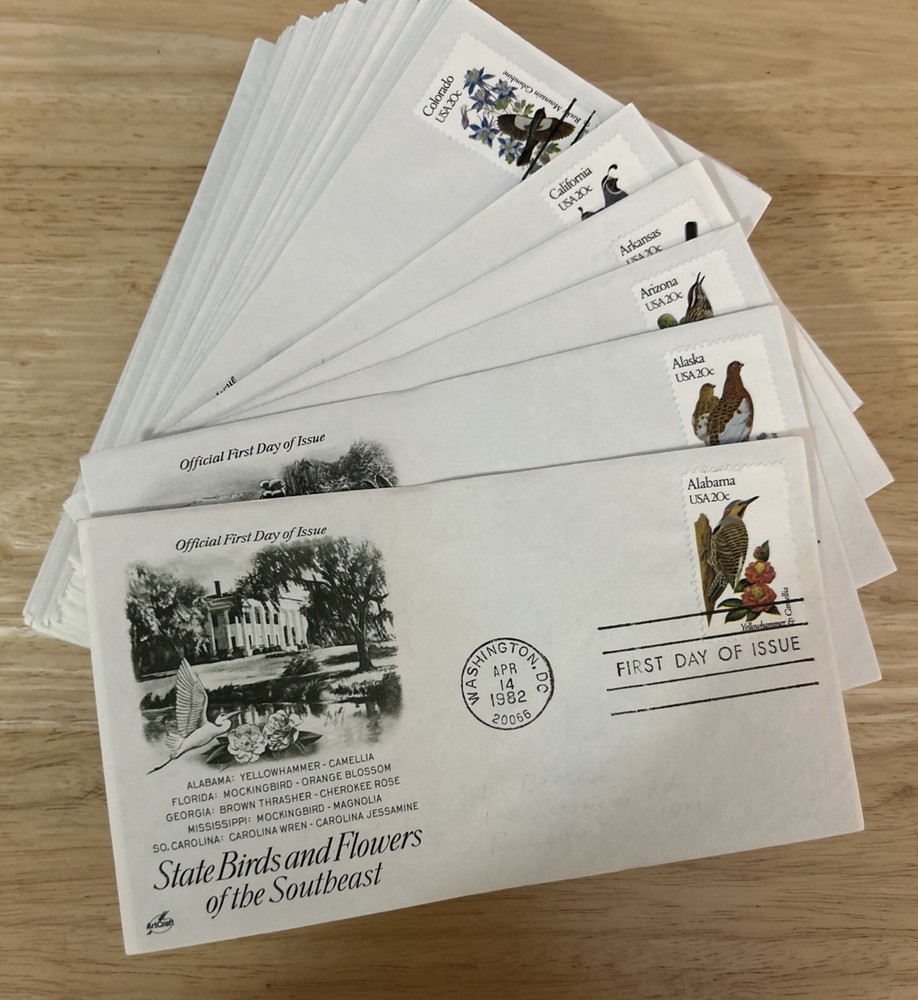 1982 Birds And Flowers US 50 States First Day Cover Collection Stamps