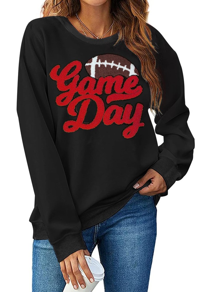 Football Game Day Sweatshirt for Women Game Day Chenille Patch Shirts Footbal...