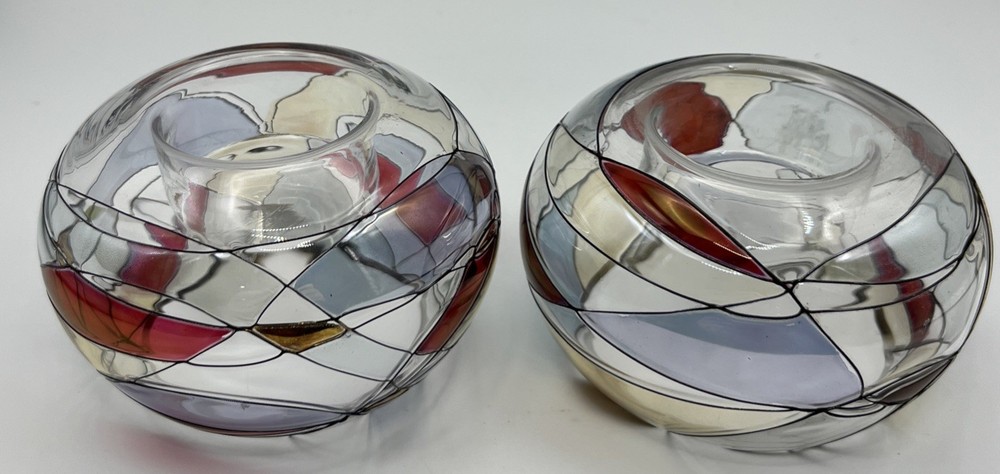 VNTG set of 2 PartyLite Mosiac Stained Glass Bubble Tea candle Light Holders