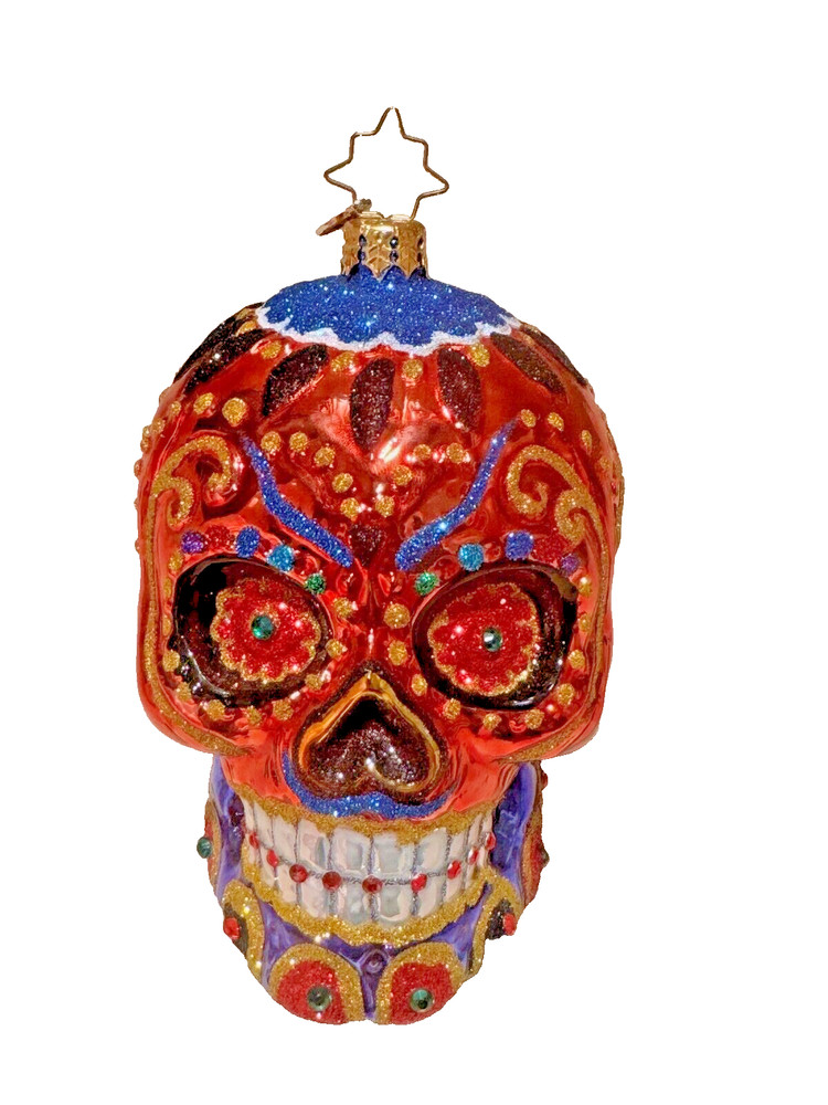 Christopher Radko Sugar Skull Drop Dead Gorgeous Calavera Day Of The Dead Orange
