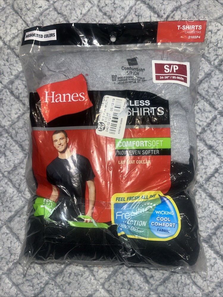 Hanes Mens Size Small FreshIQ ComfortSoft Tagless T Shirt 4 Pack