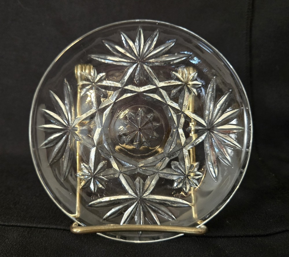 6 Vintage Anchor Hocking EAPC Coasters - Clear Glass, Star of David Pattern