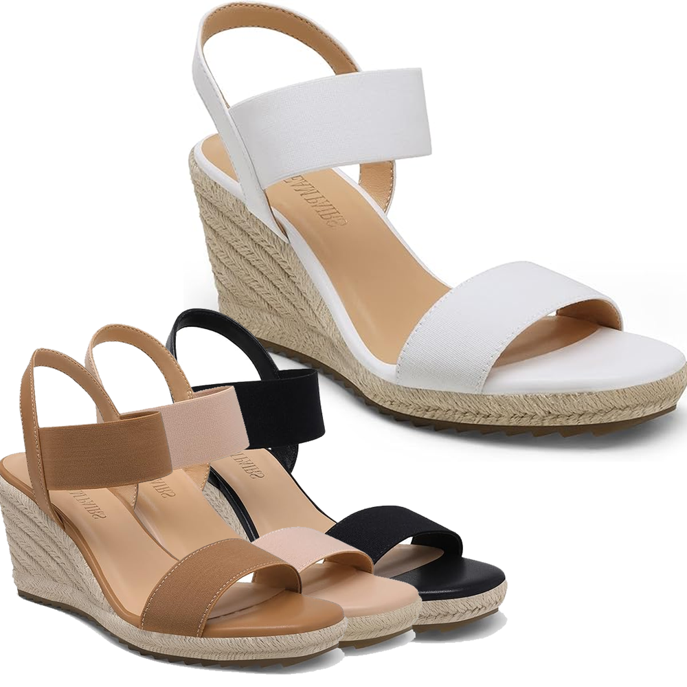Women Espadrilles Wedge Sandals Elastic Ankle Strap Open Toe Platform Sandals