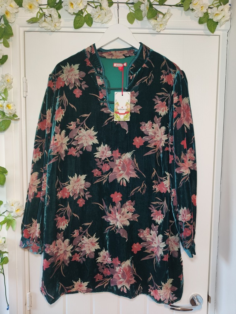 Joe Browns Green Velvet Floral Tunic Boho Occasion Top UK 22 BNWT Plus Size New