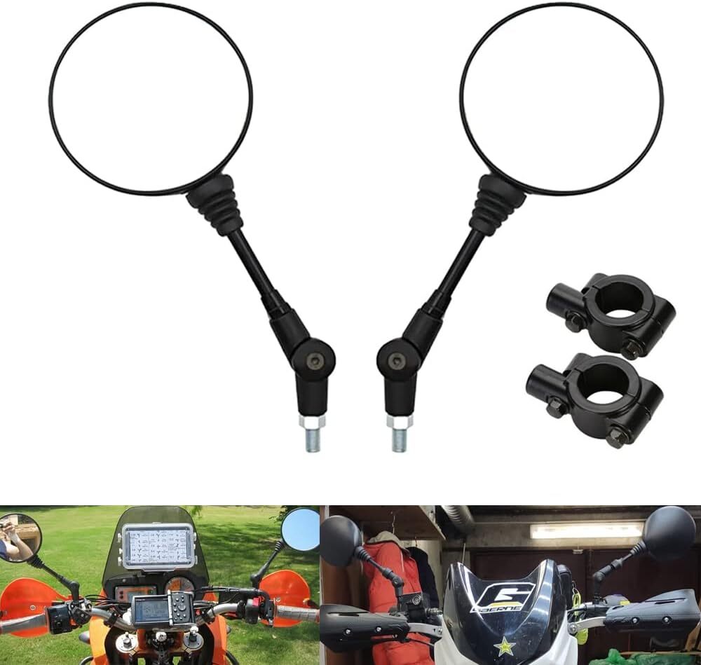 Motorcycle Mirrors,Foldable Adjustment round Rear View Mirror Universal 10Mm Thr