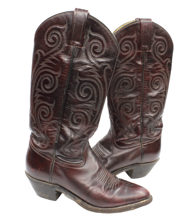 Tony Lama Burgundy Red Leather Embroidered Western Cowboy Boots Women's 5.5 B