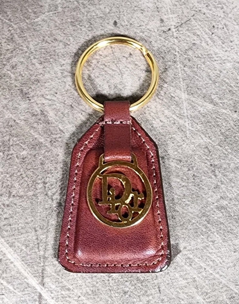 Christian Dior Logo Key Holder Key Chain Keyring Bag Charm Gold Tone Accessory