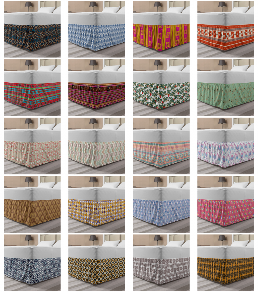 Ambesonne Ethnic Bedskirt Elastic Wrap Around Skirt Gathered Design