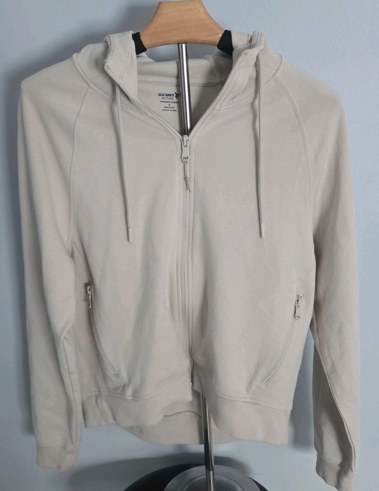 Old Navy Active Womens Hoodie Full Zip Cream Dynamic Fleece Lightweight...