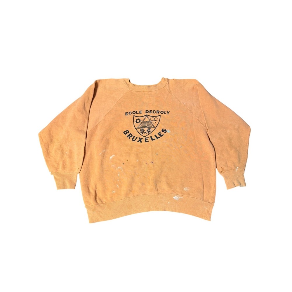 Vintage 1960s Ecole Decroly Bruxelles Sweatshirt Orange Raglan Brussels Belgium