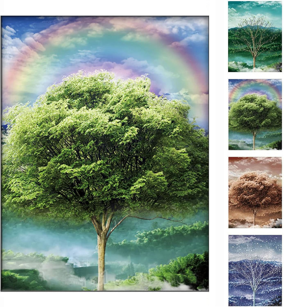 Four Seasons Tree 3D Poster Wall Art Decor Print ,Beautiful Nature Scene of Chan