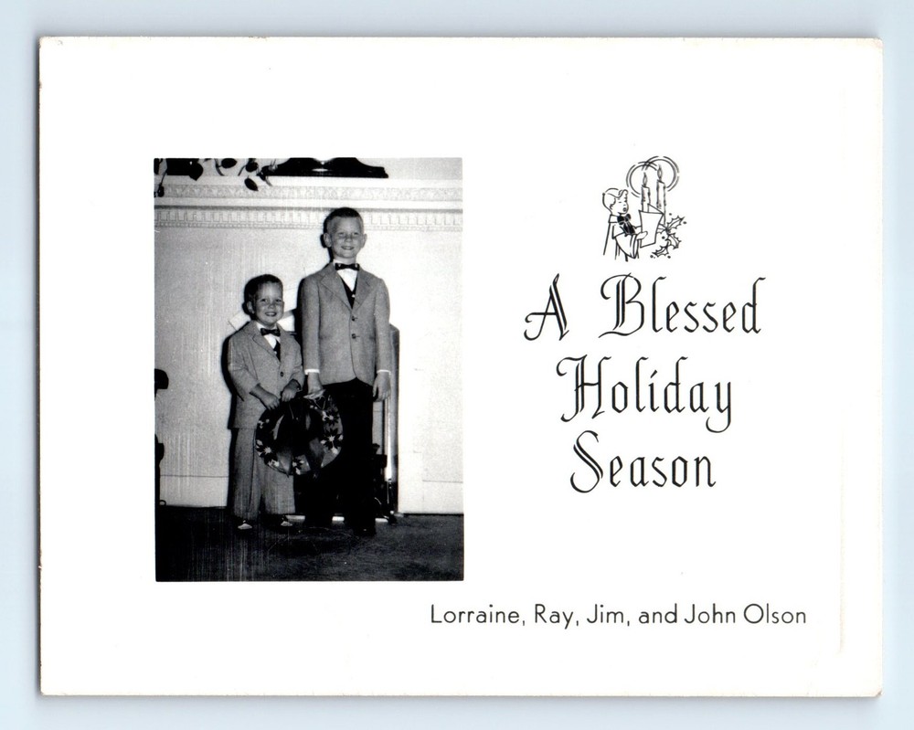 Old Vintage Photo BOYS CHRISTMAS CANDID PORTRAIT JIM JOHN OLSON ID'D NAME