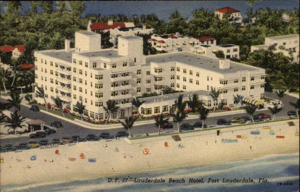 Fort Lauderdale Florida Lauderdale Beach Hotel aerial 1940s linen postcard sku51