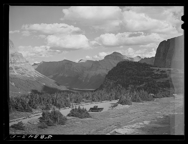 Photo:Glacier National Park Montana 1941 Truck Mountain Valley Scenic View